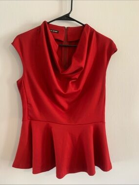 CABLE & GAUGE Red Knit Top with Cowl Detail